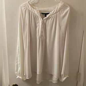 White House Black Market Ivory Peasant Blouse Size 8 Boho Long Sleeve
